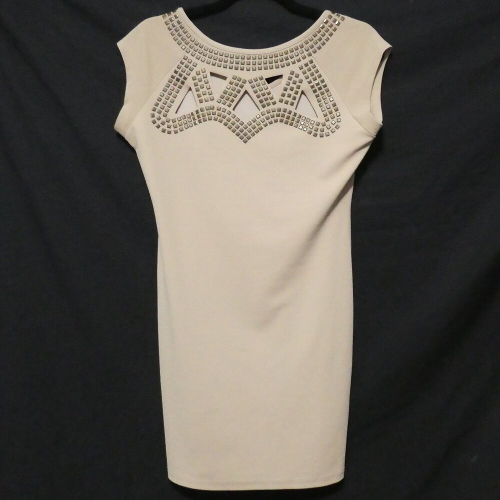 AUDREY ANN | large | Textured Beige Short Sleeve Dress